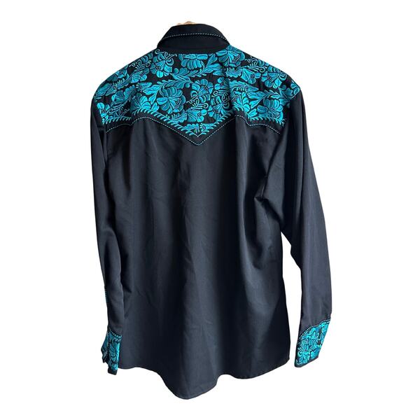 Lansky Bros. Floral Embroidered Rockabilly Western Pearl Snap Cowboy Shirt S - Picture 6 of 11